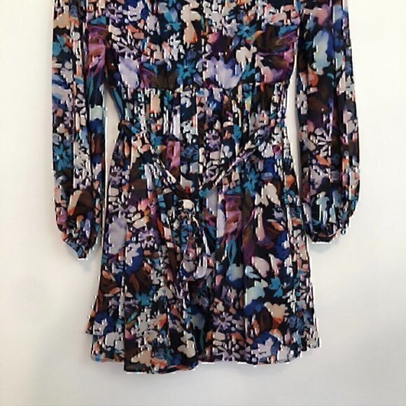 NEW NWT BELLE BADGLEY MISCHKA Alison V-Neck Garden Dress Purple Blue Floral US 4 - Picture 11 of 12